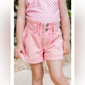 Pink Lily All The Pretty Girls Pink PaperBag Waist Acid Wash Denim Shorts 2T New